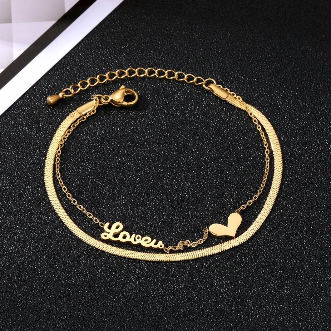 Stainless Steel Simple Double Layer Love Beach Chain Waterproof Heart