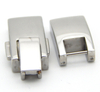 New China Shiny Steel Color Interlocking Button Leather Cord Bracelets Clasp with 9X3.5mm Flat Square Hole
