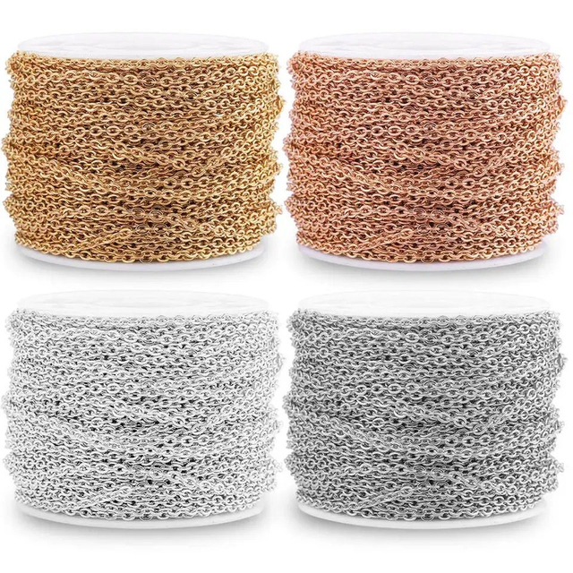 Stainless Steel Round O-Chain Gold Plated 10 Meters a Roll Bulk Cross Chain for DIY Necklace Bracelet Women Men