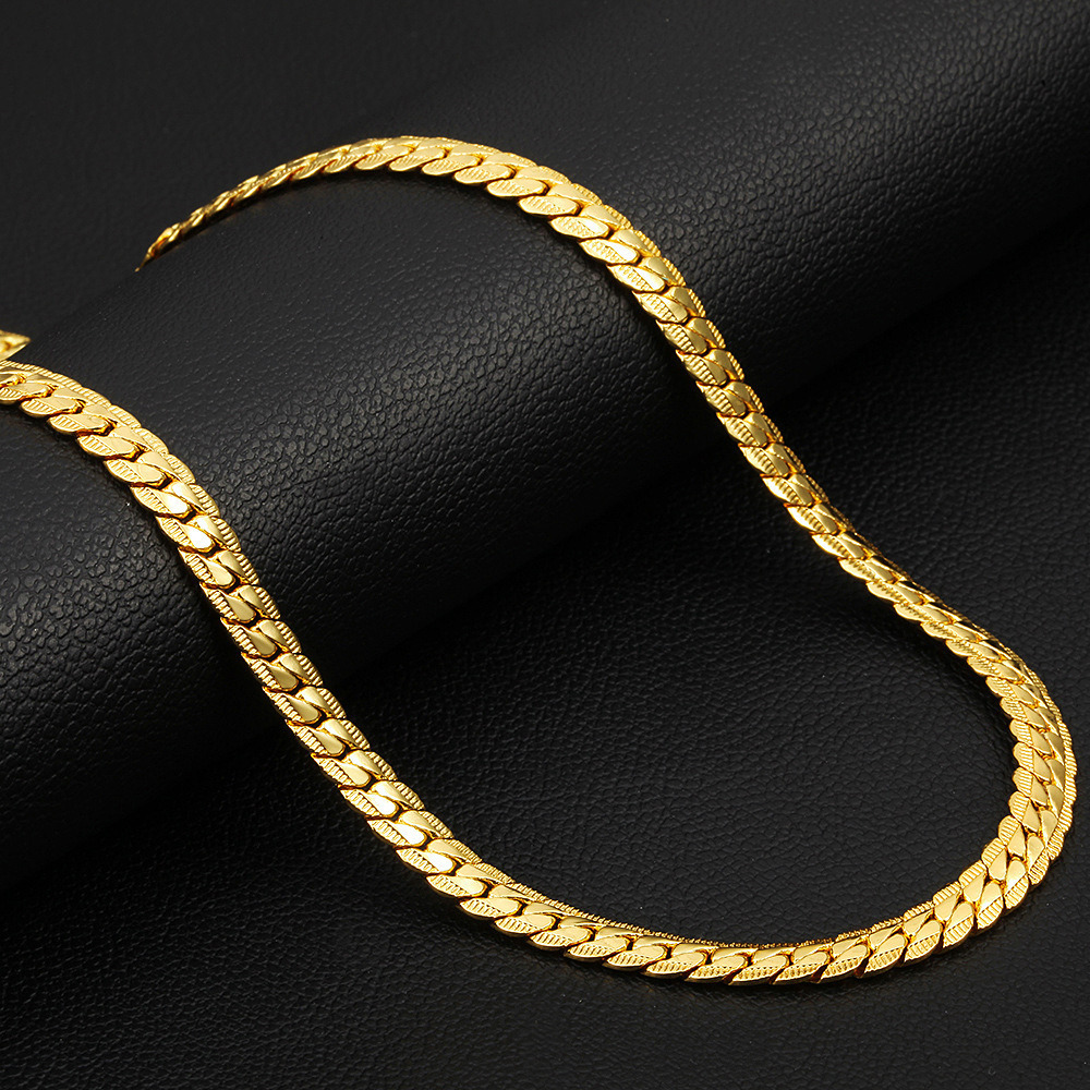 Fashion Stainless Steel 18K Gold Plated 5mm Side Embossed Snake Chain Necklace for Women and Men