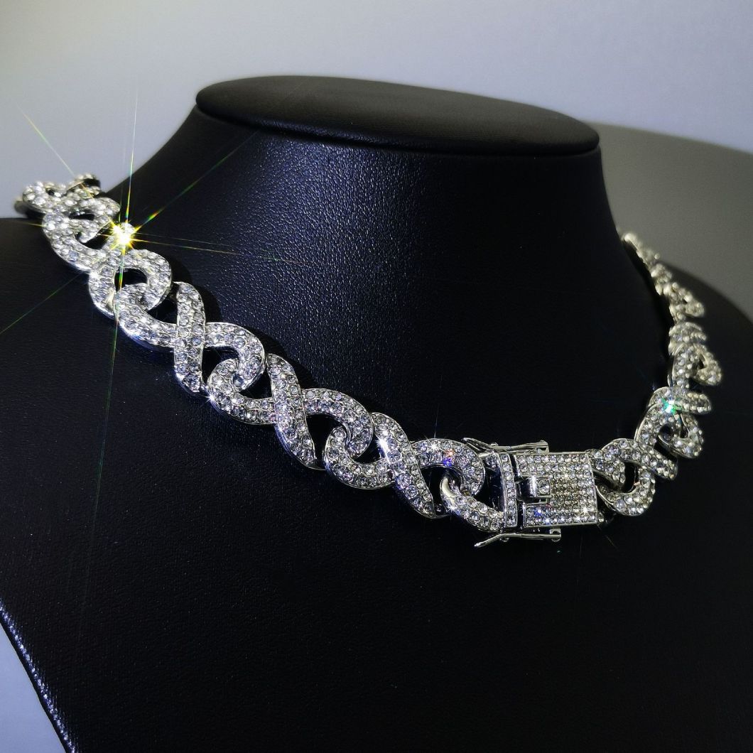 Hip Hop Cuban Chain Diamond Bracelet 8 Shape Men′s and Women′s Necklace Manufacturer