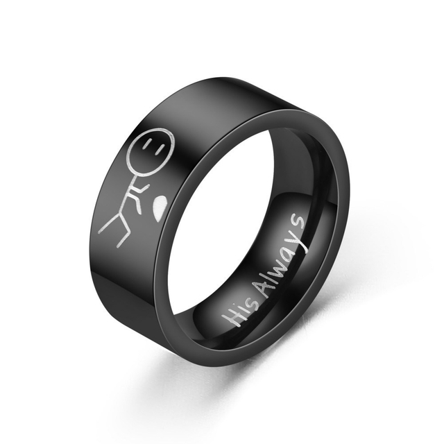 Stainless Steel Peptide Black Silver His Always Her Forever Sweet Wedding Couple Ring