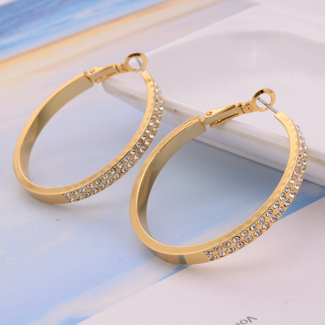 Big Hoop Earrings Copper Fine Jewelry with Crystal Shiny High Quality Luxury Jewelry