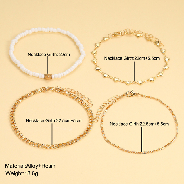 European and American Fashion Multi Layer Anklet Beach Jewelry Chain Heart Shaped Pearl Anklet for Women