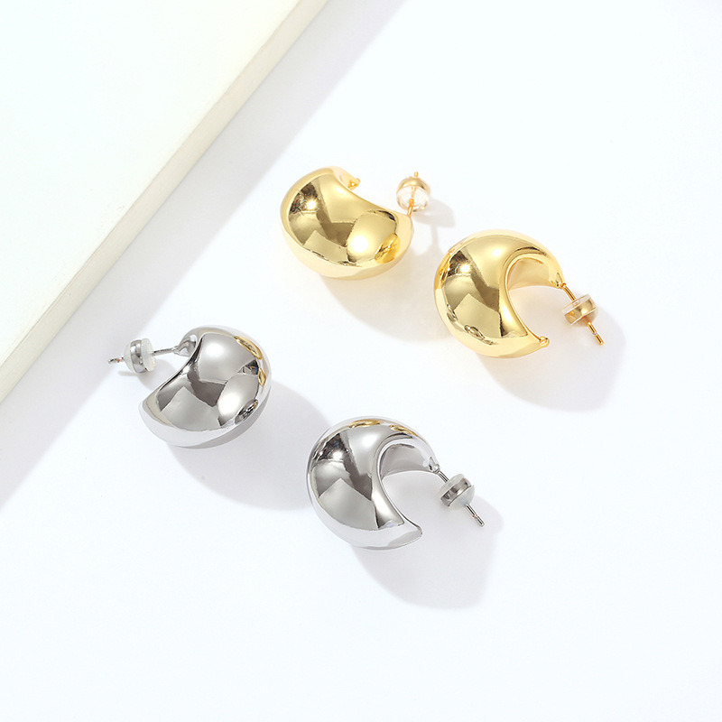 Fashion Brass Thick Hoop Earring Stud Earrings 18K Gold Plated Jewelry for Women