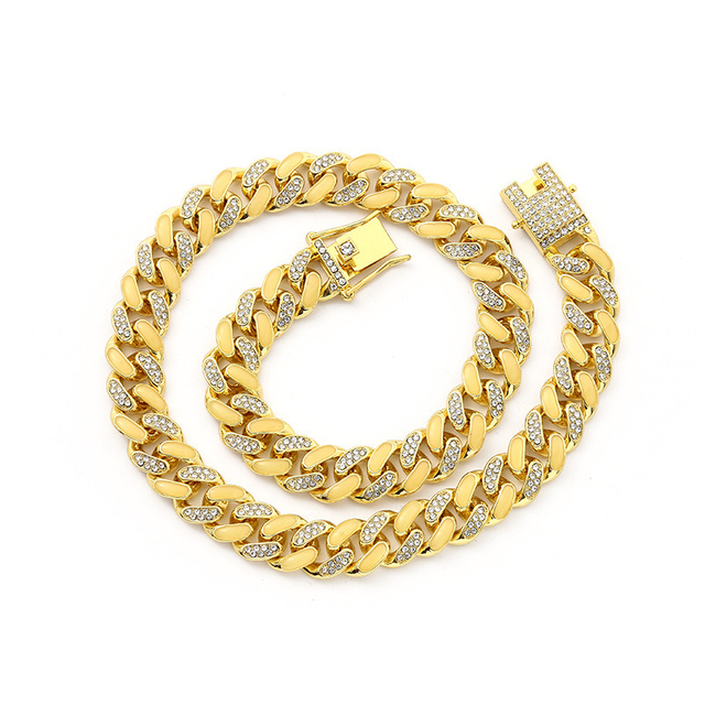 European and American 12mm Hip Hop Style Zircon Cuban Chain Women Men Bracelet Necklace Jewelry Set