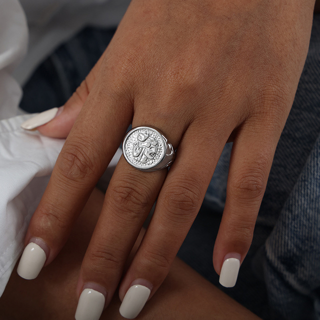 Fashion Majira Ins-Style Geometric Texture Rings Stainless Steel Gold Rings Personal Customized for Women