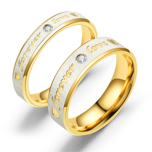 Fashion Lover Forever Love 18K Gold Plated Stainless Steel Wedding Couple Rings