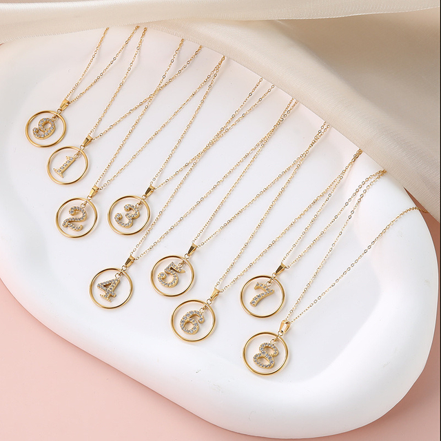 18K Customized Pendant Minimalist Stainless Steel Chain New Classic Number Charm Cubic Zirconia Pendant Necklace