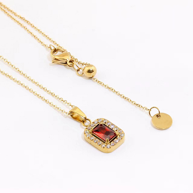 Ruby Jewelry Stainless Steel Oval Shaped Halo Diamonds 18K Solid Gold Dainty Necklace