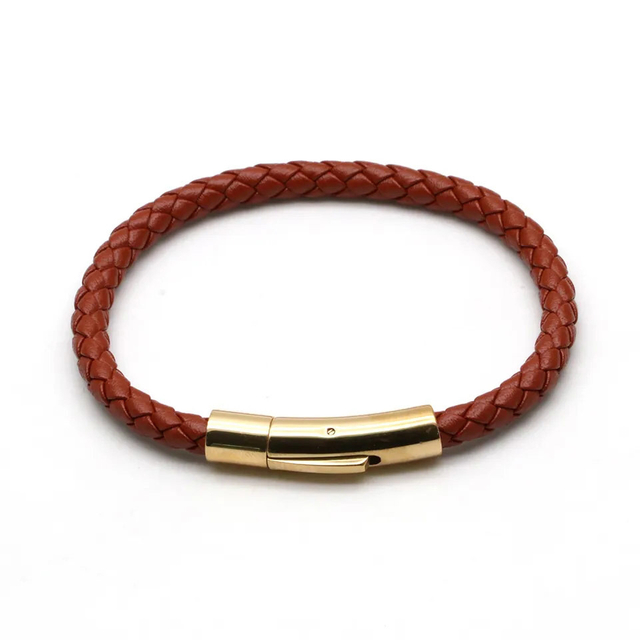 Men Women Cowhide Leather Bracelet Charms Stainless Steel Cowhide Bracelet