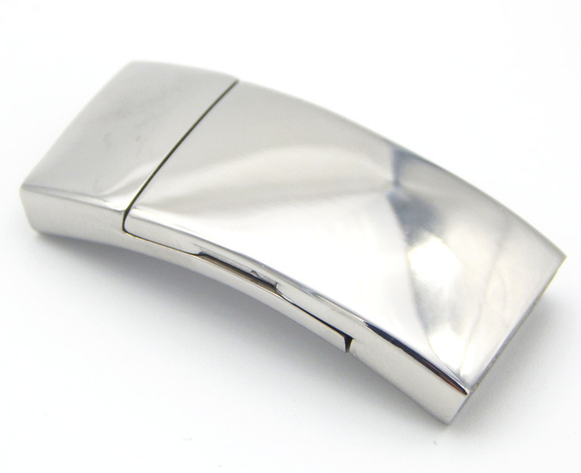 Hole 16X4mm Super Wide Smooth Stainless Steel Clasp for Flat Cowhide Leather Bracelet
