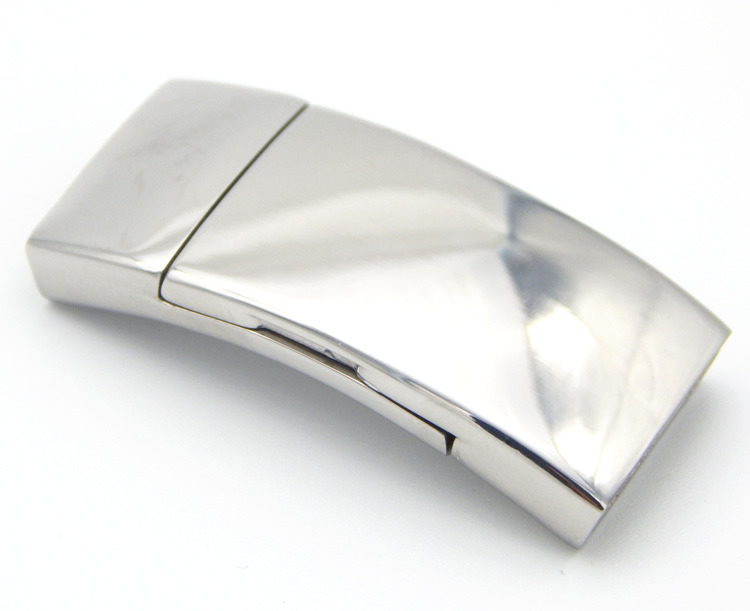 Hole 16X4mm Super Wide Smooth Stainless Steel Clasp for Flat Cowhide Leather Bracelet