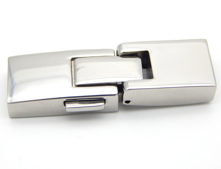 New China Shiny Steel Color Interlocking Button Leather Cord Bracelets Clasp with 9X3.5mm Flat Square Hole