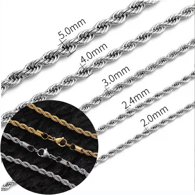Stainless Steel Link Chain Rope Chain Necklace for Men Fashion Hip Hop Jewelry