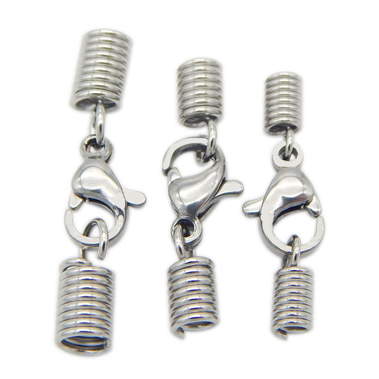Manufacture Stainless Steel Necklace Cord End Spring Silver Tone Lobster Clasp with Hole 2mm/2.5mm/3mm/3.5/4mm