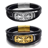 European and American 316L Stainless Steel Cross Pattern Hollow Square Leather Magnetic Charm Bracelet for Men