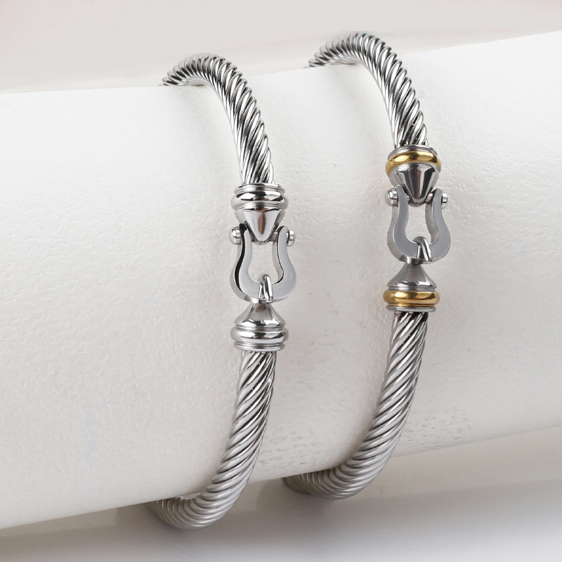 Stainless Steel Twisted Cable Bracelet Twist Chain with Hook Clasp Link Bracelets Cuff Bangle
