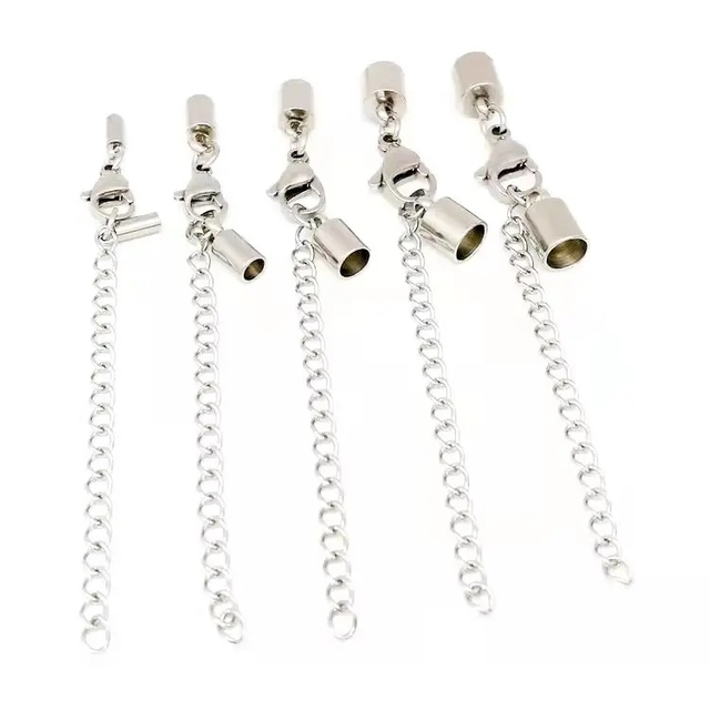 Jewelry Connection Head DIY Stainless Steel Bracelet Necklace Cord Bucket 1mm to 10mm Lobster Clasp Set with Extension Chain End