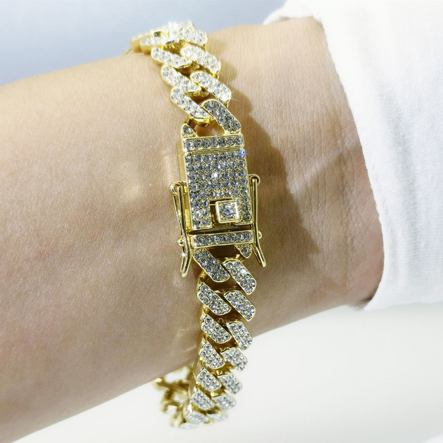 Hip Hop10mm Bracelet Alloy Cuban Zircon Chain Necklace Personality Fashion