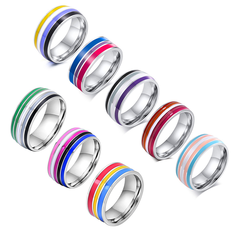Fashion Stainless Steel Wedding Engagement Band Gifts Couple Rainbow Lgbt Ring