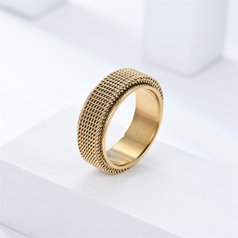 Wholesale Custom Fashion Jewelry 18K Gold Plated 8mm Spinner Stainless Steel Rings for Men