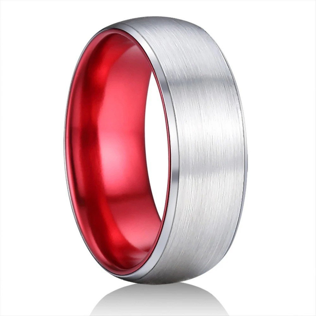 Two-Color Matte Wide Men′s Ring Red Purple Green Stainless Steel Ring for Couples Unisex