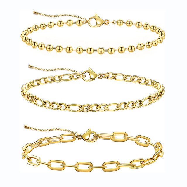 Wholesale 3PCS Cuba Link Anklet Adjustable Beach Foot Jewelry Gold Plated Anklet for Women