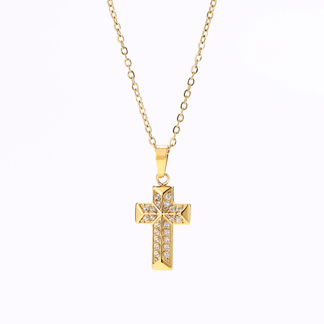 Bulk Sale Gold Plated CZ Stone Gold Jesus Cross for Men Necklace Pendant