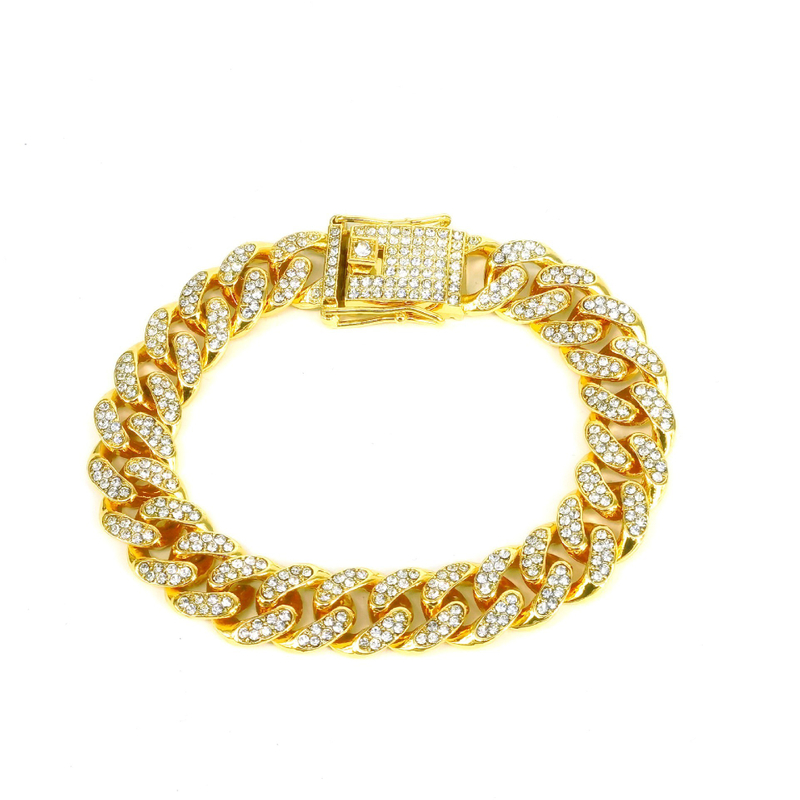Hip Hop 18K Gold Hipste Diamond-Encrusted Cuban Link Chain Bracelet