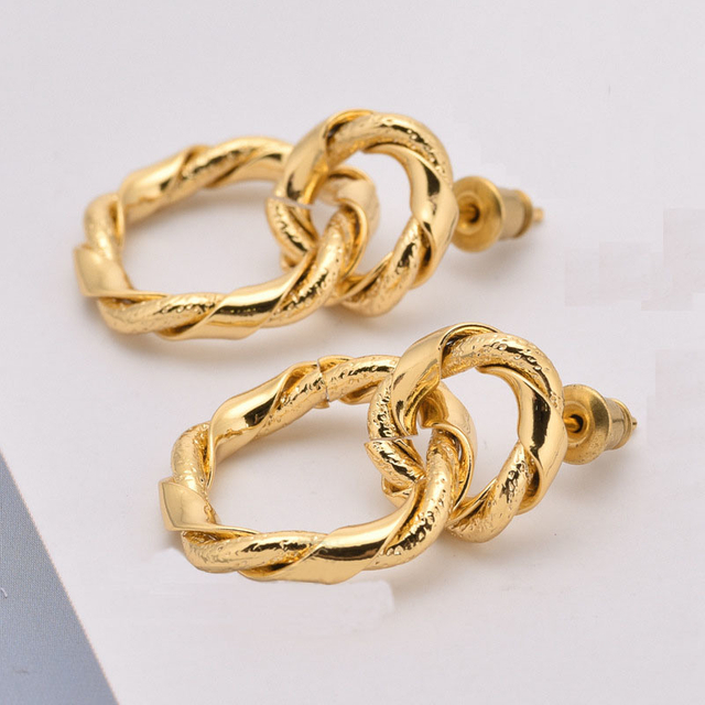 High Quality Double Ring Shape Gold Plated Earring for Women Silver Drop Earrings