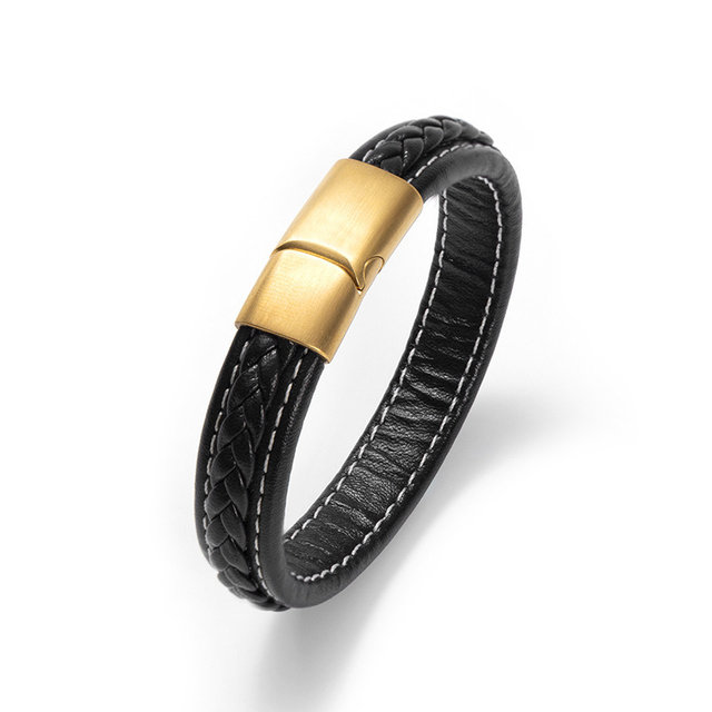 12*6mm Stainless Steel Fashion Clasps Bracelets Men Bracelet Black Vintage Leather Bracelet