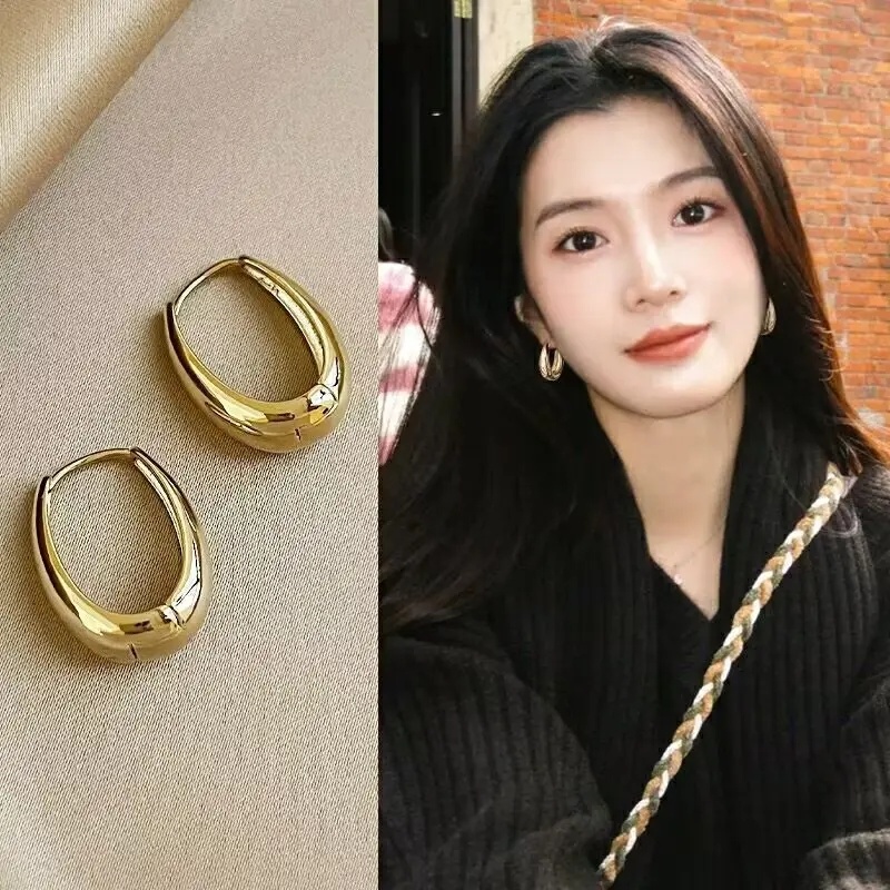 Exaggerate Geometric Gold Plated Hoop Earrings U Shaped Large Circle Earrings for Women