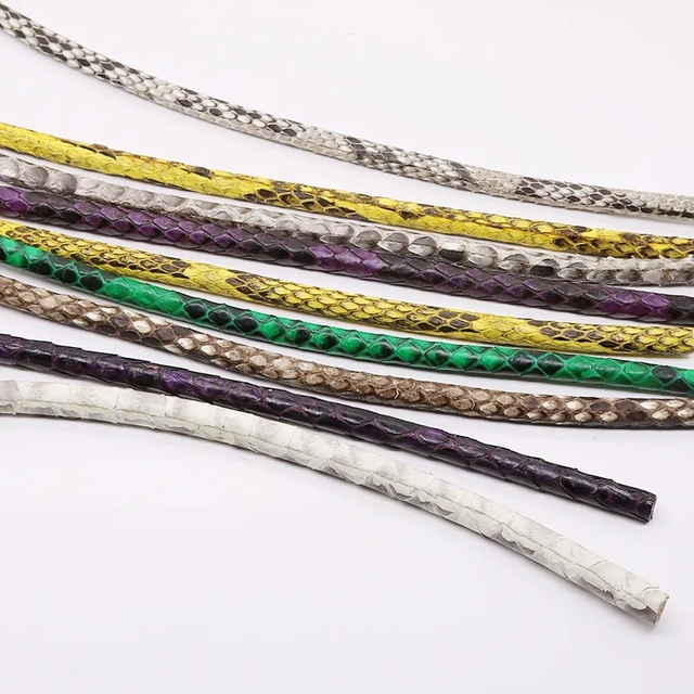 China Jewelry Maker Precious Multi-Color Genuine Natural Python Skin Leather Cord Rope 4mm 5mm 6mm Thickness