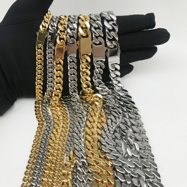Fashion 18K Gold Plated Jewelry Stainless Steel Cuban Chain Necklace for Mens Women