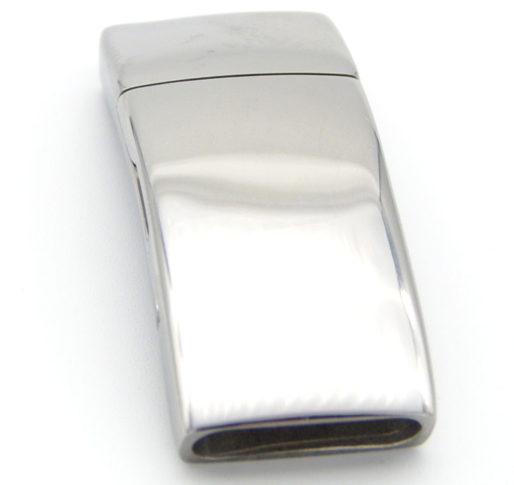 Hole 16X4mm Super Wide Smooth Stainless Steel Clasp for Flat Cowhide Leather Bracelet