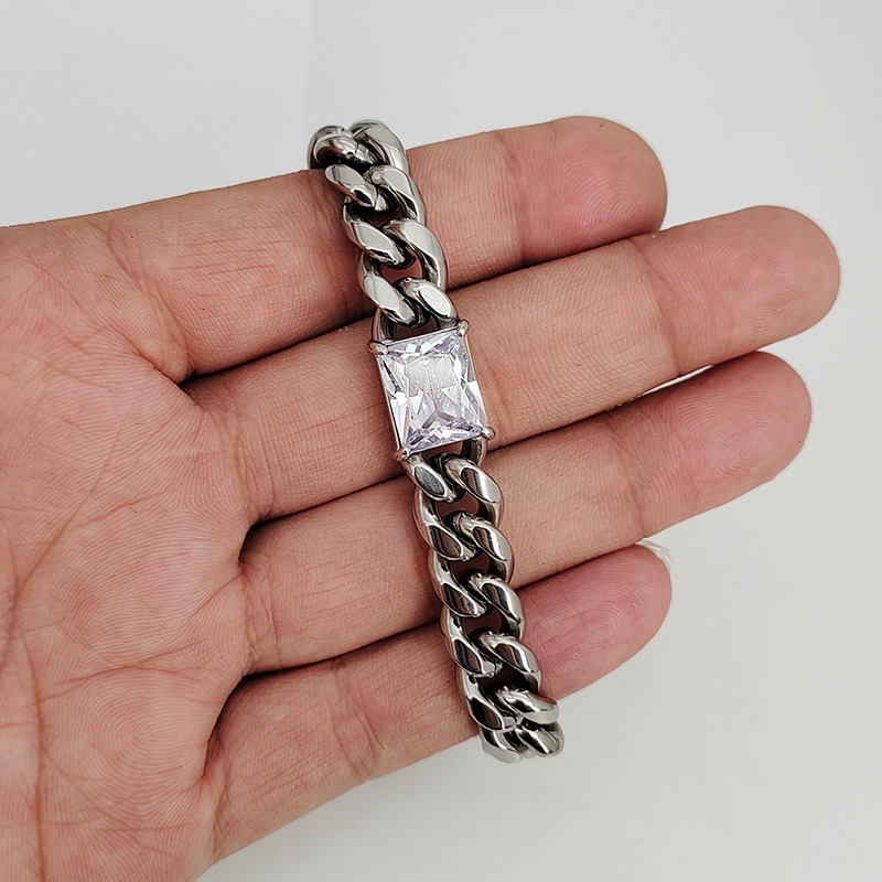 Hip Hop 8mm Men′s Cuban Link Bracelets Stainless Miami Cuban Chain Zircon Bracelet