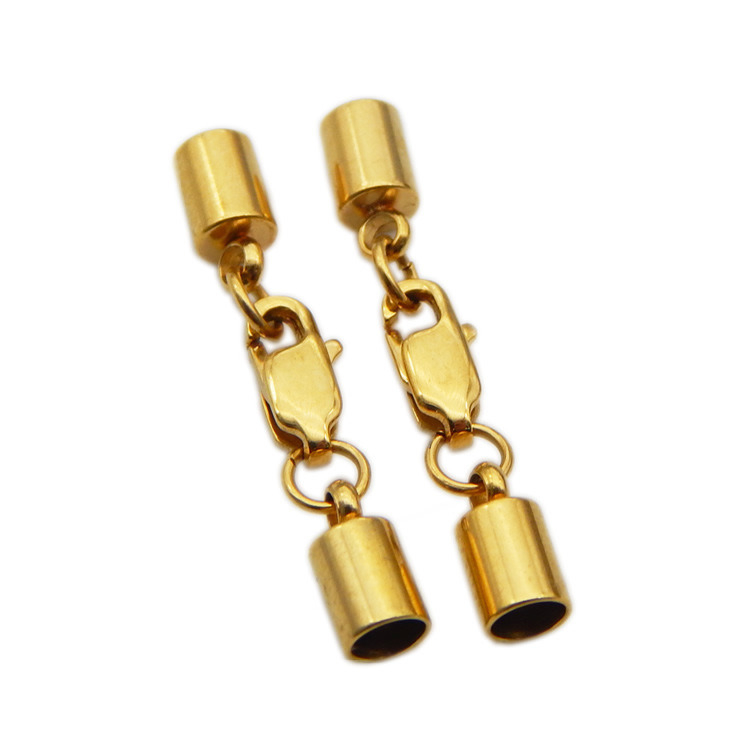 18K Gold Plating Leather Cord End Caps Stainless Steel Lobster Clasp for Jewelry Making