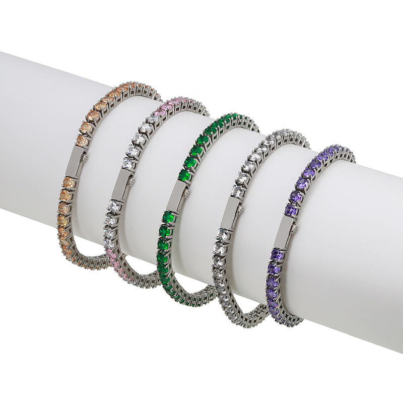 OEM Waterproof and Tarnish Free Stainless Steel Multi Candy Color 4mm Tennis Chain CZ Zircon Stone Fine Jewelry Bracelets Bangle