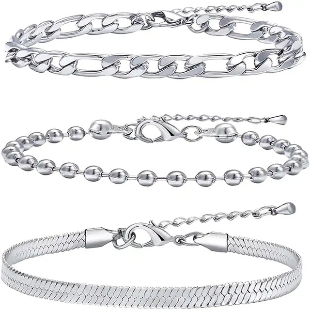 Stainless Steel Chain Bracelet Set Gold/Silver Fashion Stackable Cuban Link Adjustable Bracelet for Gifts