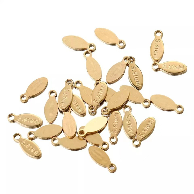 Stainless Steel 18K Gold Tail Chain Tag Charms DIY Accessories Round /Oval / Drop