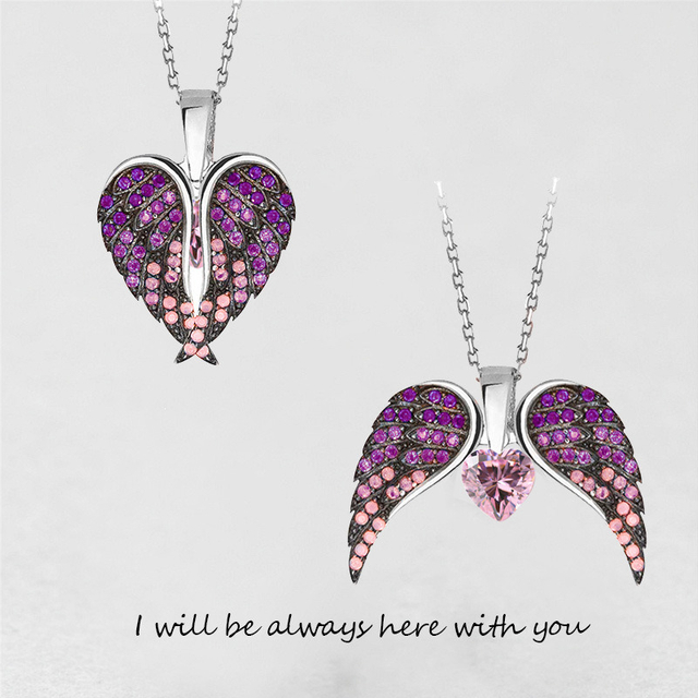 New Hot Sale Stainless Steel Necklace Fashion Women Jewelry Wholesale Heart Angel Wing Necklace
