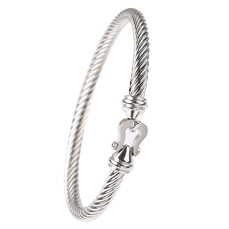 Stainless Steel Twisted Cable Bracelet Twist Chain with Hook Clasp Link Bracelets Cuff Bangle
