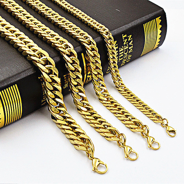 Wholesale Cuban Chain Necklace Luxury 18K PVD Gold Plated 316L Stainless Steel Men Cuban Link Chain