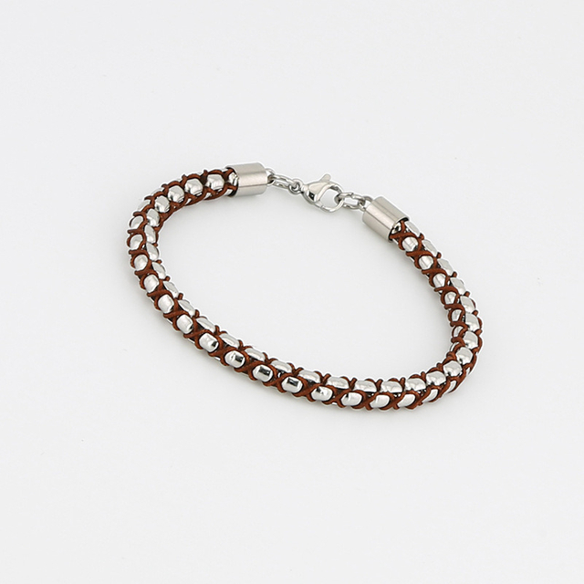 Mens Titanium Steel Bracelet Cross Wax Rope Hand-Woven Jewelry Non-Fading Titanium Steel Bracelet