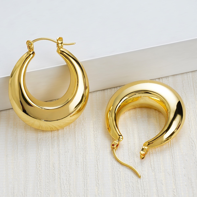 Amazon Shiny 18K Gold Plated Chunky Tubular Hoop Earrings Women