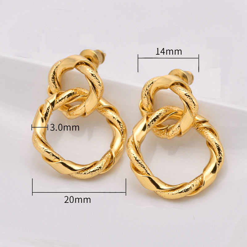 High Quality Double Ring Shape Gold Plated Earring for Women Silver Drop Earrings