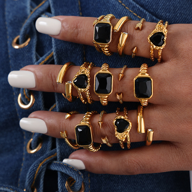 18K Gold Plated Stainless Steel Rings Women White Diamond Wedding Engagement Rings