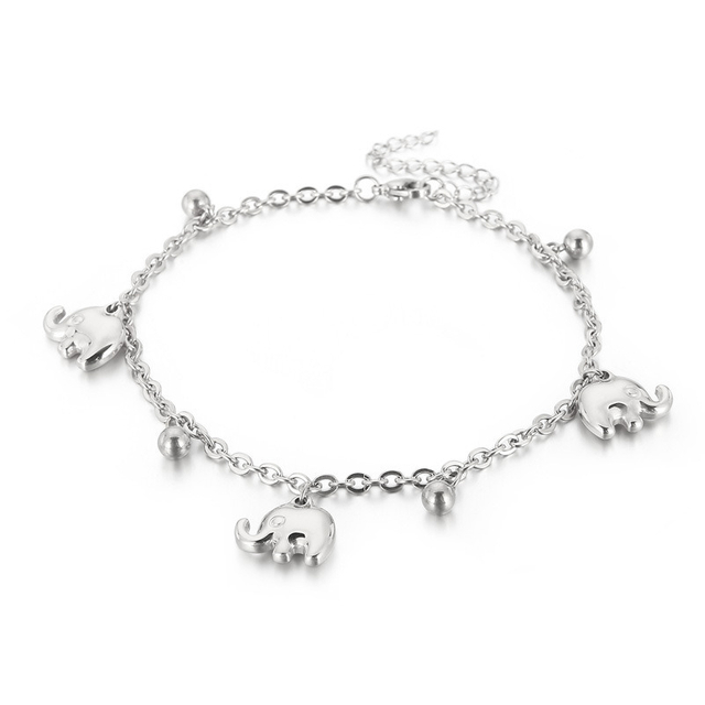 Hong Sheng Ins Elephant Bead Stainless Steel Foot Chain Female Adjustable Anklet