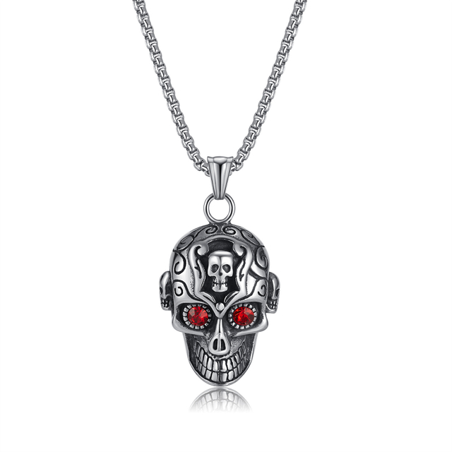 Punk Halloween Waterproof Gold Necklace Rhinestone Large Skull Necklace for Men